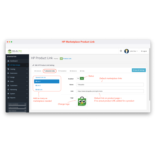 Marketplace Product Link Extension Opencart