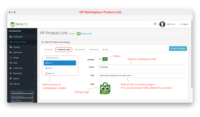 Marketplace Product Link Extension Opencart
