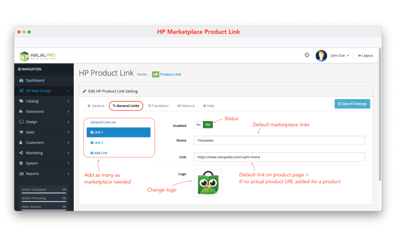 Marketplace Product Link Extension Opencart