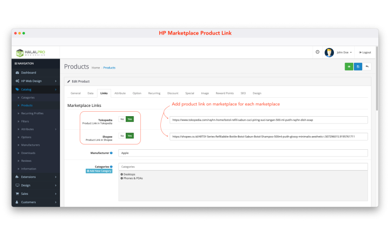 Marketplace Product Link Extension Opencart screenshot 2