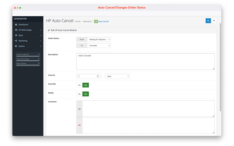 Module Auto Cancel Status Order OpenCart screenshot 3