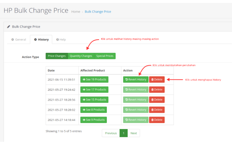 Bulk Change Price, Quantity, Special, Discount Opencart screenshot 2