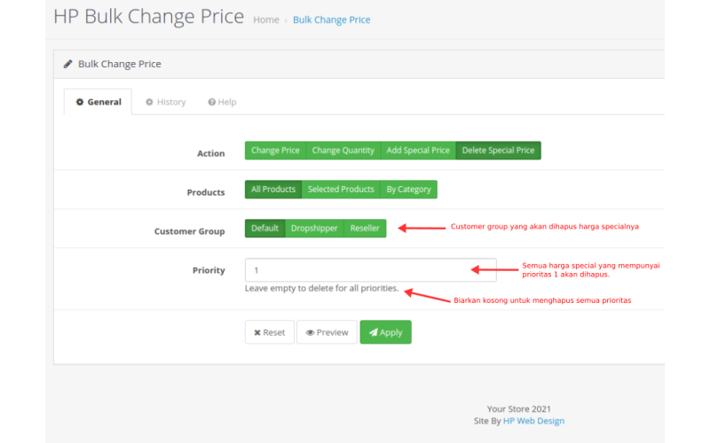 Bulk Change Price, Quantity, Special, Discount Opencart screenshot 3