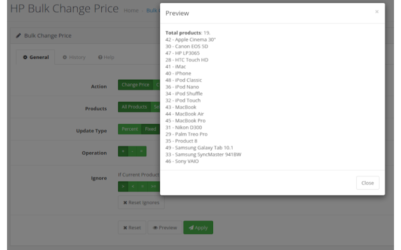 Bulk Change Price, Quantity, Special, Discount Opencart screenshot 4