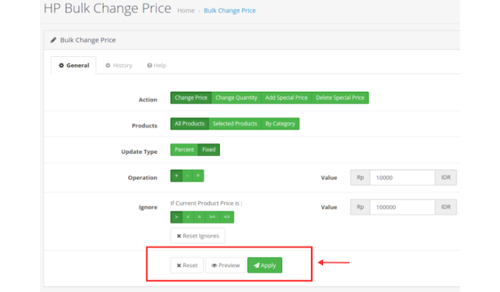 Bulk Change Price, Quantity, Special, Discount Opencart