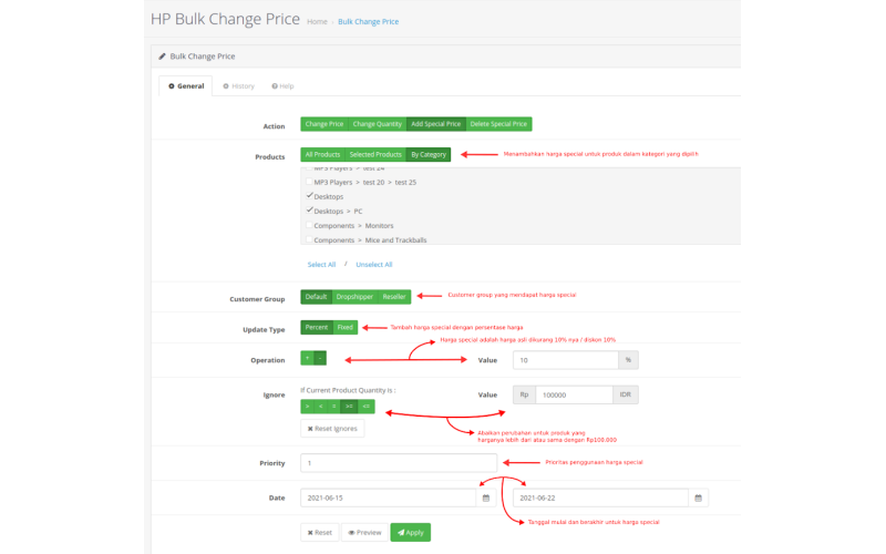 Bulk Change Price, Quantity, Special, Discount Opencart screenshot 7