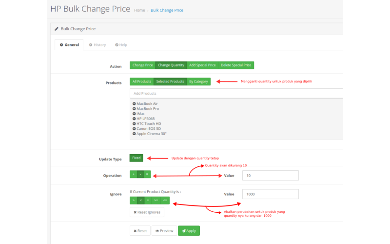 Bulk Change Price, Quantity, Special, Discount Opencart screenshot 8