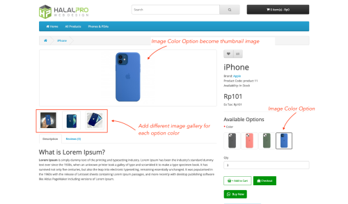 Product Image Color Option & Gallery OpenCart