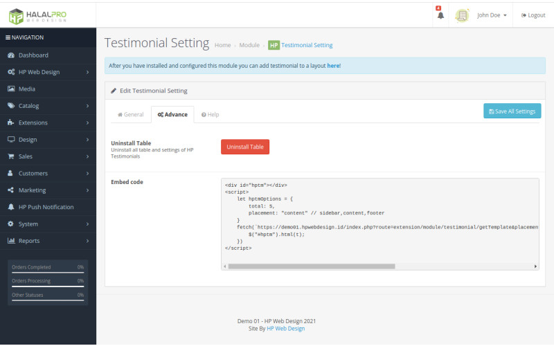 Module Testimonial OpenCart screenshot 1